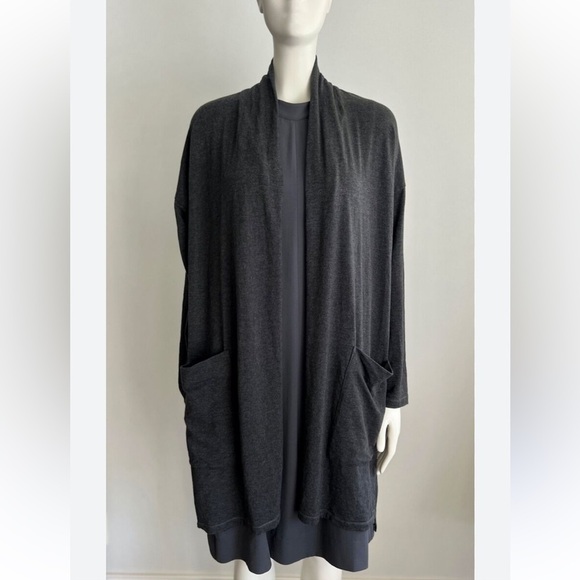 Eileen Fisher Charcoal Gray Open Front Longline Duster Cardigan - Picture 3 of 10